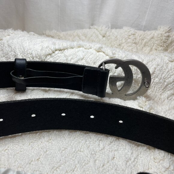 Authentic Gucci Marmont Double GG Raw Edge Black Leather Belt 414516 90/36 - Picture 6 of 9